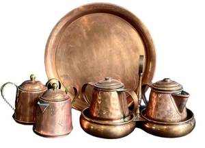 DR - Cavalier Copperware National Silver Company TeaCoffee Caddy with 2 Lidded Pots