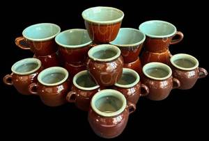 LR - Mugs - Brown & Turquoise Glazed Ceramic (Lot of 17)