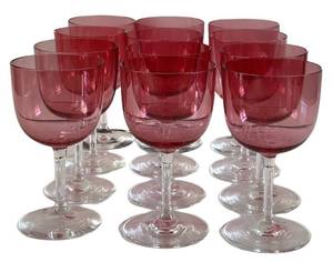 LR - Wine Glasses - Pink-Tinted Crystal Bowls, Clear Stems, 12-Piece Set