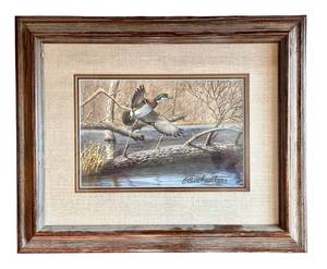 LR - Glasschaert Duck Print - Framed Wildlife Artwork, Winter Scene, Linen Mat