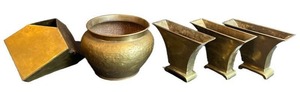 DR - Brass 5-Piece Vase Set - 3 Vases, 1 Bowl, 1 Geometric Vase