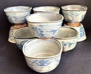 LR - Set of 10 Richard Bresnahan Handcrafted Blue & White Bowls