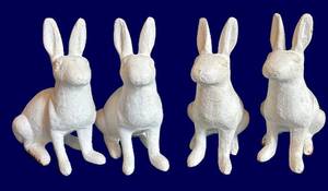 DR - Set of Four Decorative Cast Iron Decorative White Rabbit Figurines