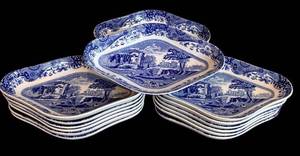 DR - Spode Italian Diamond-Shaped Pickle Dishes - 20-Piece Blue & White
