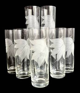 DR - McBride Glass Company Cameo Etched Tall Tumblers  - Set of 8