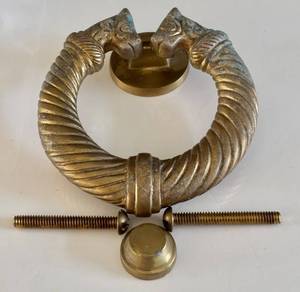 LR - Michael Healy Celtic Torque Door Knocker - Horse Heads - Solid Brass