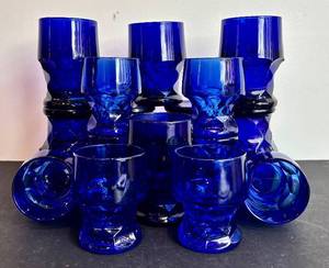 DR - Viking Glass Georgian Pattern Cobalt Blue Tumblers - Vintage Glassware