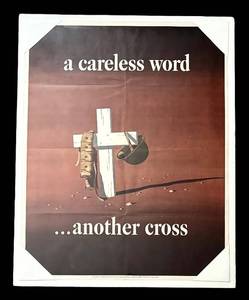 LR - Vintage Iconic World War II Propaganda Poster Print  Vintage WW2 a careless word... another cross Poster Print