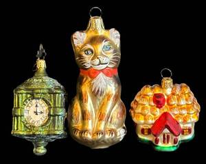 DR - Christopher Radko Clock Ornament, Cat & House, 3-Piece Set