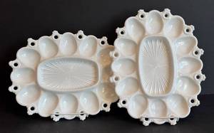 DR - Vintage Fostoria Randolph Deviled Egg Plates - Milk Glass (Lot of 2)