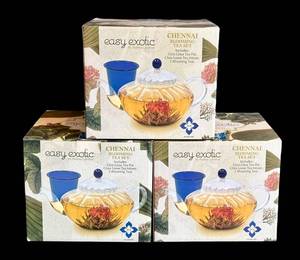 G - Easy Exotic Chennai Blooming Tea Set - 32oz Glass Teapot & Infuser (5 Blooming Teas) (Lot of 3)