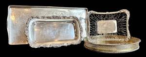 DR - Silver Plate 4-Piece Serving Set 2 Rectangular Baskets, Round Basket