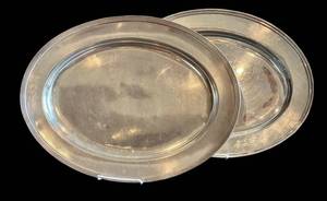 LR - Vintage Reed & Barton Oval Silver-Plated Platters (2) - Silver-Soldered Rails