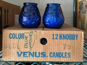 G - Venus Candles Blue Knobby Glass Votives - 12-Pack, 4.5 in Tall