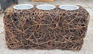 G - Planter With 3 Metal Vases - Woven Exterior