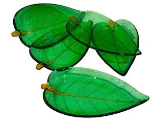 DR - Dynasty Gallery Emerald Green Glass Leaf Plates with Amber Stems (Lot of 5)