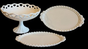 DR - Vintage Westmoreland Milk Glass Vanity Tray Paneled Grape Pattern & Vintage Milk Glass Compote