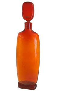 UL - Handblown Blenko-Style Amberina Tangerine Glass Decanter with Stopper