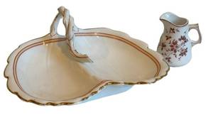 DR - Vintage Divided Dish with Creamer - Floral Transfer Pattern
