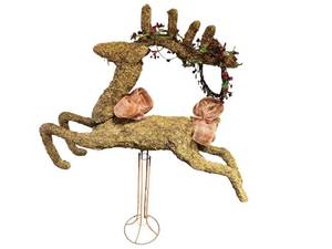 G - Moss Covered Jumping Deer Figurine - Removable Bows