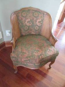 Wood wicker and upholstered chair...