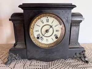 Antique Black Mantel Clock w Roman Dial Gong Strike Untested