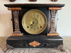 Antique Seth Thomas Mantel Clock Black Faux Marble Case Untested