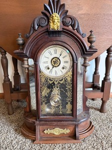 Antique Ansonia Mantel Shelf Clock Walnut Case Open Escapement