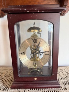 Skeleton Mantel Clock Wood Glass Case Brass Tone Made in China