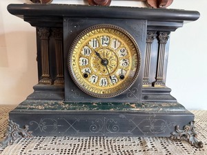 Antique Seth Thomas Mantel Clock Black Case Gilt Dial As Found