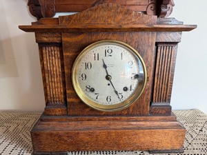 Seth Thomas Oak Mantel Clock Chime Mantle Shelf Clock 15in Wide