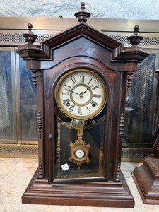 E.N. Welch Victorian Walnut Gingerbread Mantel Clock 23in As-Is