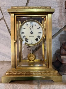 Seth Thomas Brass Crystal Regulator Mantel Clock w Pendulum As Is