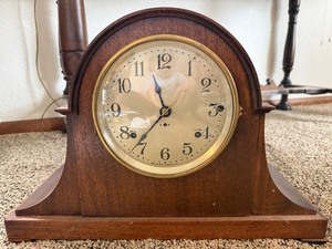 Seth Thomas Tambour Mantel Clock Wood Case Mechanical Strike Vintage