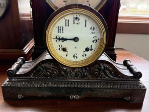 Antique Ansonia Mantel Clock Cast Iron Case 8 Day As Found