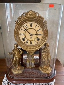 Ansonia Figural Mantel Clock Under PlasticAcrylic Dome Cover- Untested