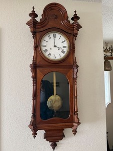 Antique Style Wooden Wall Regulator Clock w Pendulum Roman Dial