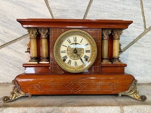 Antique Seth Thomas Adamantine Mantel Clock Ornate Column Case