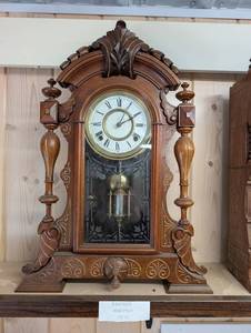 Kroeber Mariposa 1875 Mantel Clock - Ornate Carved Walnut Case