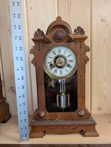 F. Kroebe No. 8 Cortlandt St. New York Mantel Clock - Oak Carved Case