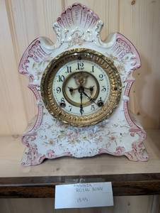 Ansonia Royal Bonn Mantel Clock - Floral Porcelain, 1895 Antique Decor