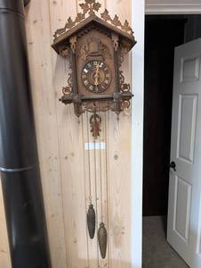 Vintage Black Forest Carved Cuckoo Clock with Pinecone Weights, 1940s
