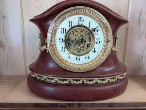 Waterbury Wine Whiz Mantel Clock - Maroon Case with Gold Garland Trim