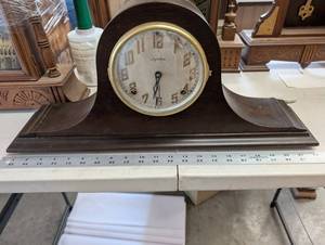 Ingraham Duplex Magic Mantel Clock - Arch-Top Dark Wood Case, Brass Bezel, Bristol CT