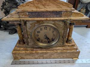 Seth Thomas Marble Mantel Clock - Antique Four-Column Onyx-Style Marble Case