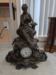 Seth Thomas Clock Co. Mantel Clock with Seated Female Figure & Floral Detail