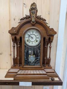 Gilbert Crown 1879 Mantel Clock - Carved Wood Case