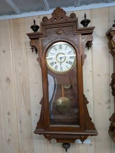 Ingraham Barthold 1890 Wall Clock - Antique Carved Oak Case