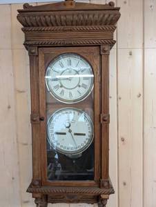 Waterbury Clock Co. Calendar Clock - Oak Carved Case, Patent 1889