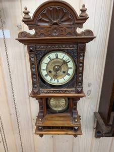 Sessions Store Model 1910 Wall Clock - Carved Oak Case, Brass Dial, 2-Wind TimeStrike